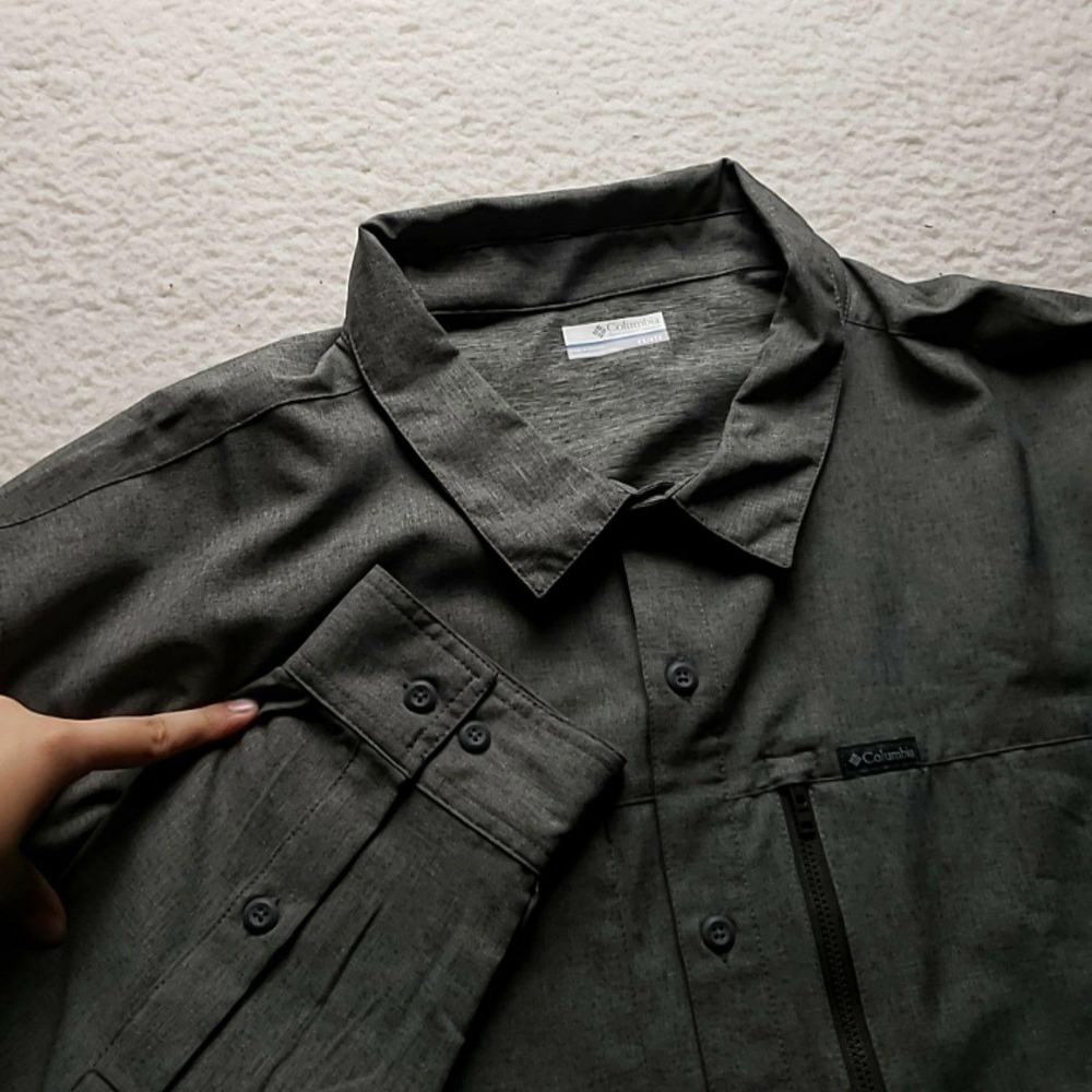 Columbia Shirt Mens Big 4XL Gray Solid Long Sleeve Zip Pocket Button-Up Casual